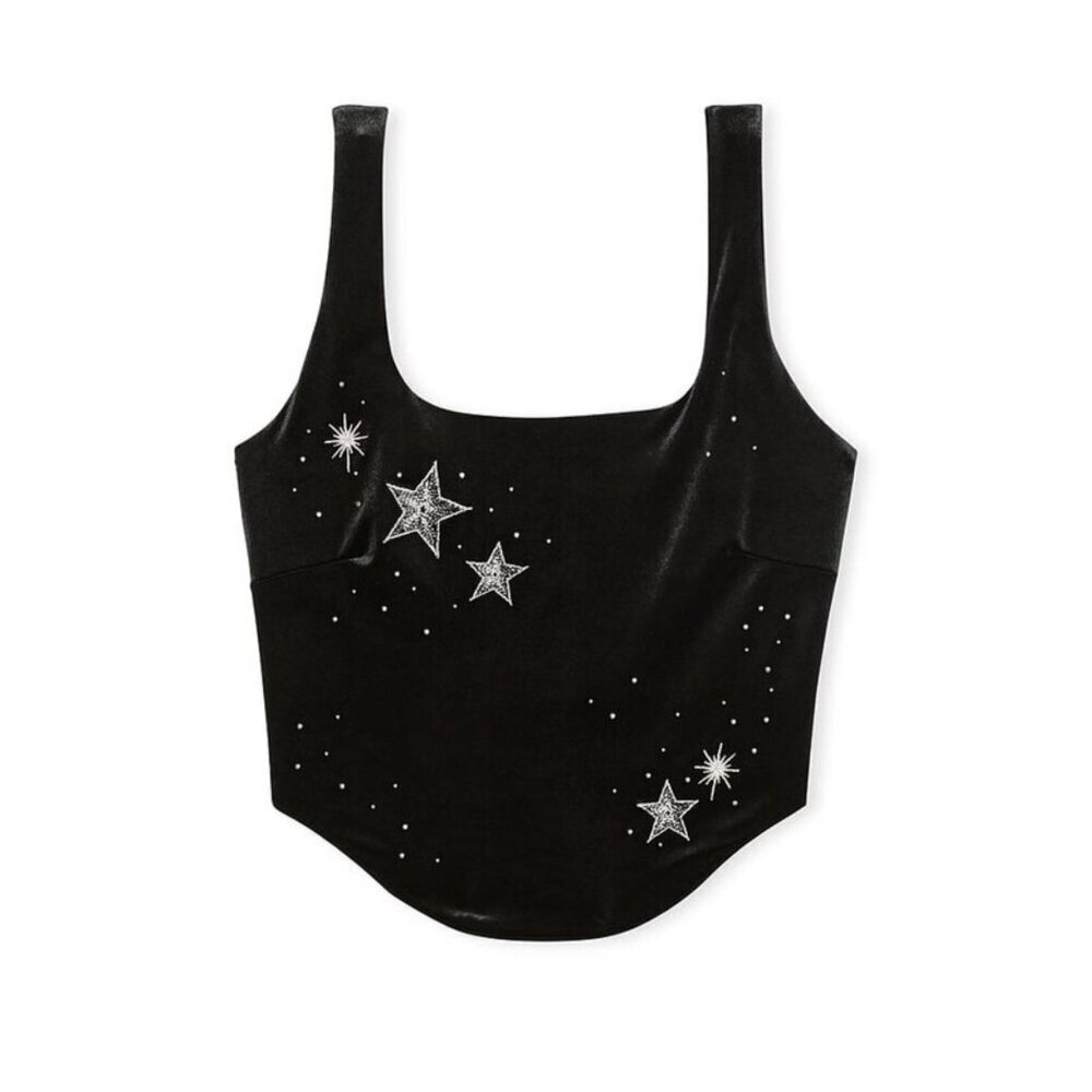 New! Victoria’s Secret Very Sexy Black Velvet Star Corset Bra Top 41817